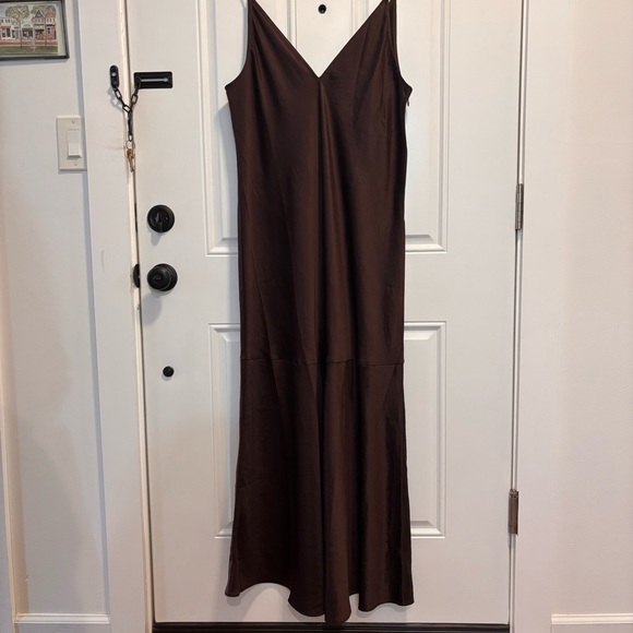 NWT Madewell Satin Sleeveless Maxi Slip Dress in Dark Carob - Picture 3 of 8